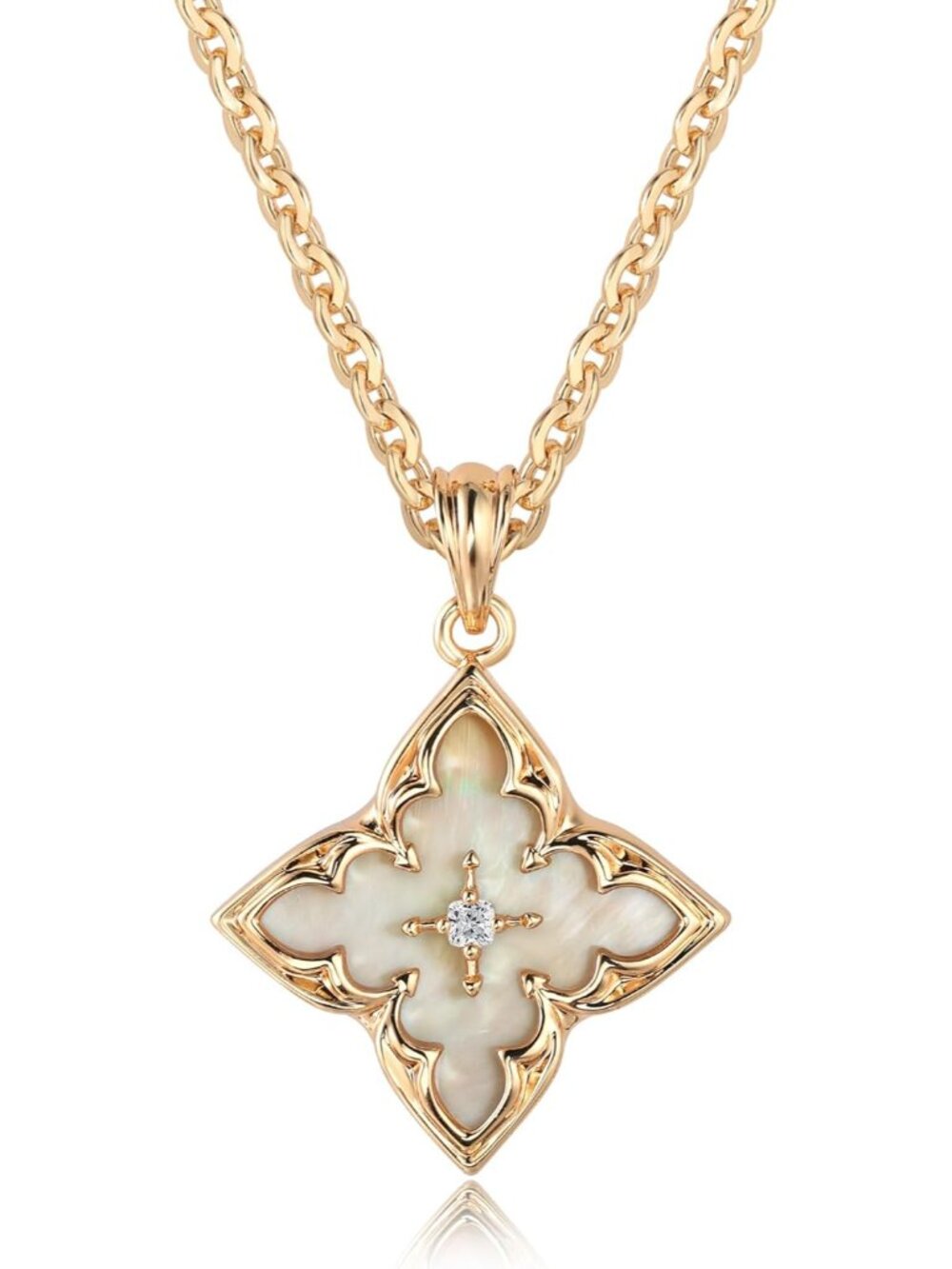 Gold Clover Necklace for Women Dainty 14K Gold Plated CZ Pendant Necklace Adjust
